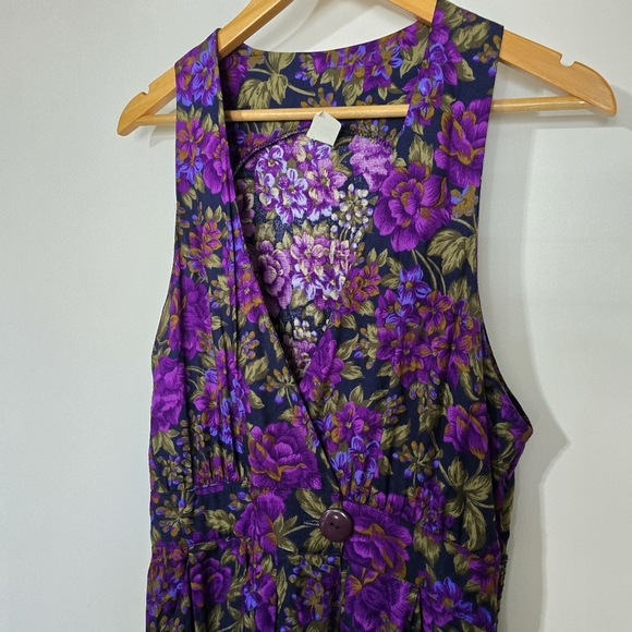 Vintage Floral Black Purple Long Sleeveless Sundress - Picture 7 of 10
